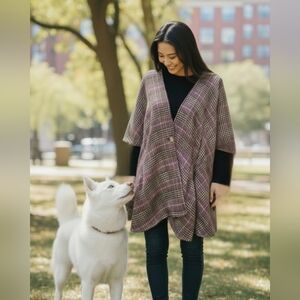 🤩J.Jill Pink & Plaid with Purple Poncho